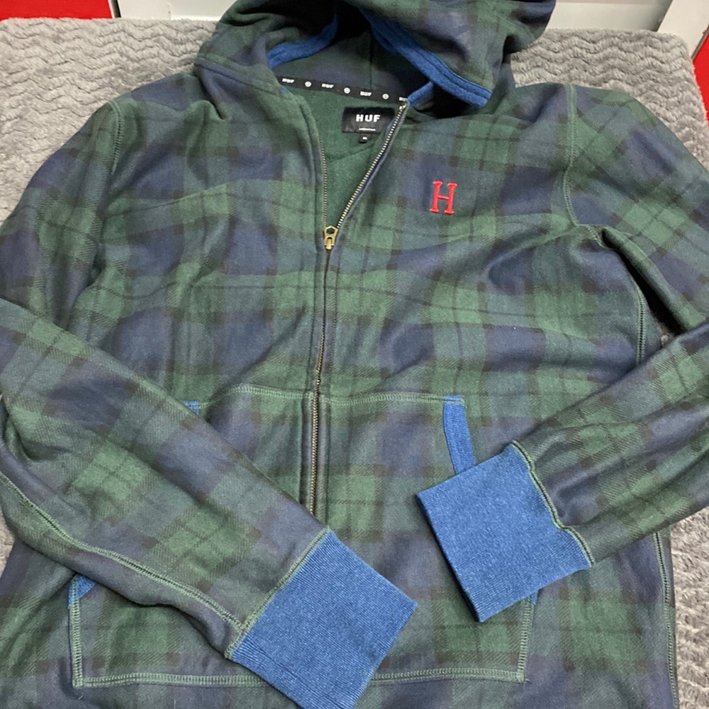 Huf jacket/hoodie, plaid with embroidery logo size extra large